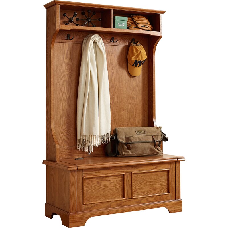 Warm Oak Campbell 40'' Wide Hall Tree with Bench