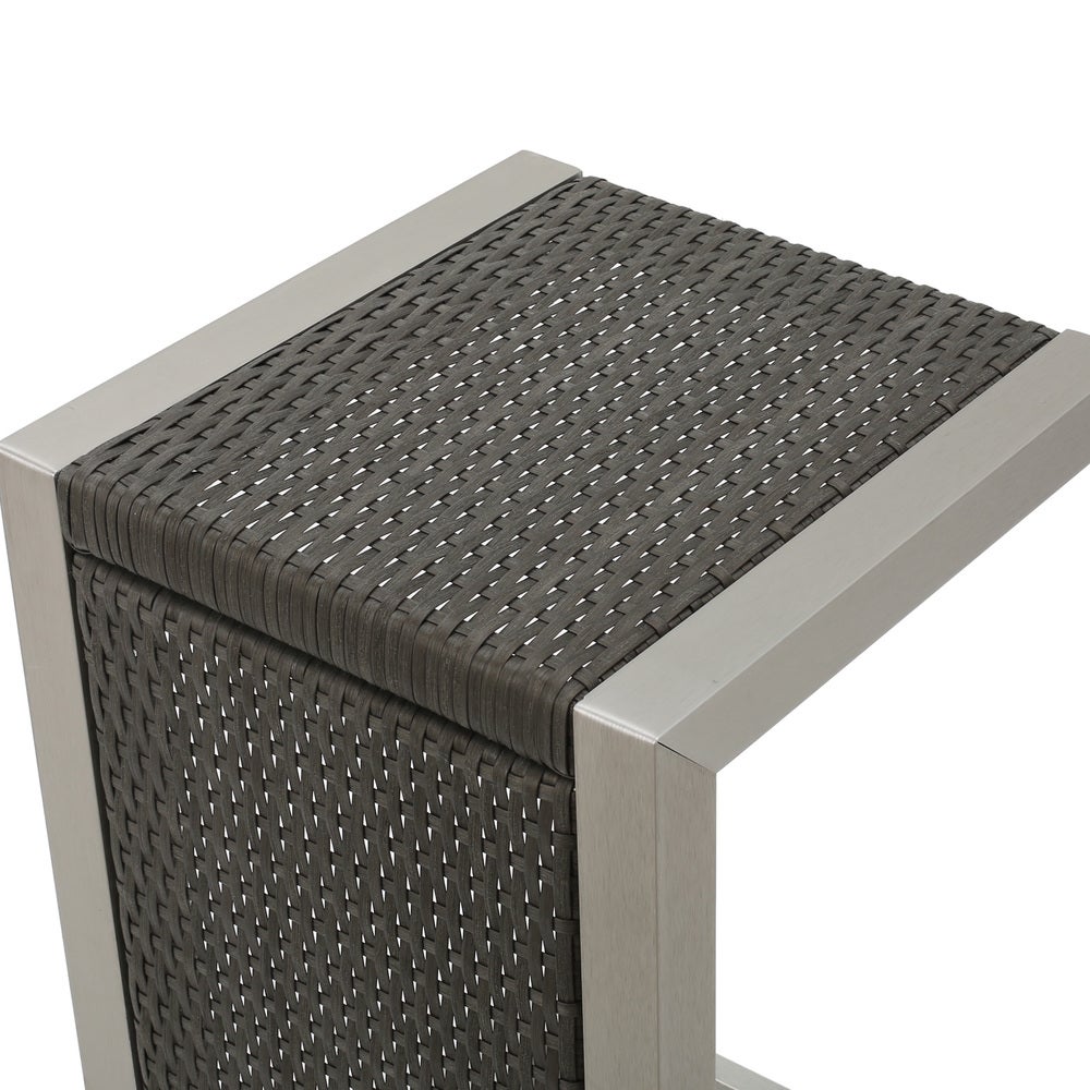 -Shaped End Table 14.50" L x 15.00" W x 24.00" H - Faux Wood + Natural Gray + Silve Great Way to Add Extra Table Space to your Patio or Backyard