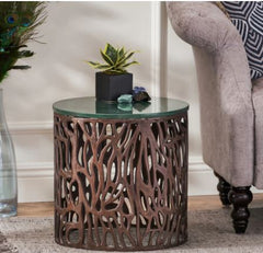 Aluminum Side Table with Marble Top - 16.00" L x 16.00" W x 16.00" H Offers your Home A Raw Bohemian look