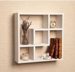 Geometric Square Wall Shelf with Five Openings Made of MDF and Laminate