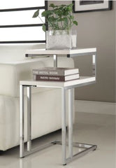 White Finish Chrome Side End Snack Table Perfect Space for Storing Books and Magazines