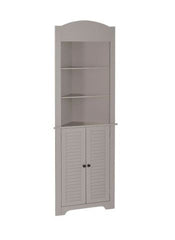 Corner Etagere Taupe Three Shelves Display your Mementos Lower Cabinet Provides Concealed Storage