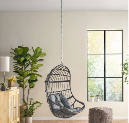 Wicker Hanging Chair (No Stand) - Gray + Dark Gray 8-Foot Suspension Chain
