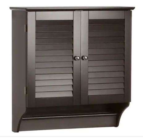 2-Door Wall Cabinet - Brown - Espresso Finish Two Cabinet Doors Open To Reveal Shelving for your Bathroom Essentials