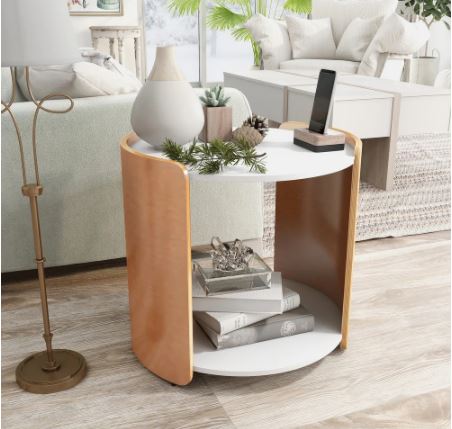 Modern White 20-inch Round 1-shelf Side Table Lower Shelf Provides A Storage and Display Area for Small Decor Items and Storage Perefct for Any Room