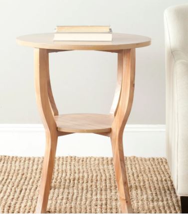 Natural Accent Table - 22" x 22" x 30.3" Beside a Sofa or Comfy Chair. Crafted of Fir Wood with a Honey Natural Finish Round Top, Useful Storage Shelf