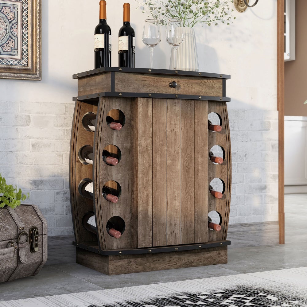 Avital Rustic Reclaimed Oak Finish Multi-storage Bar Cabinet Wine Bottle Rack Holds 4 Bottles 1 Drawer 1 Cabinet with 2 Shelves