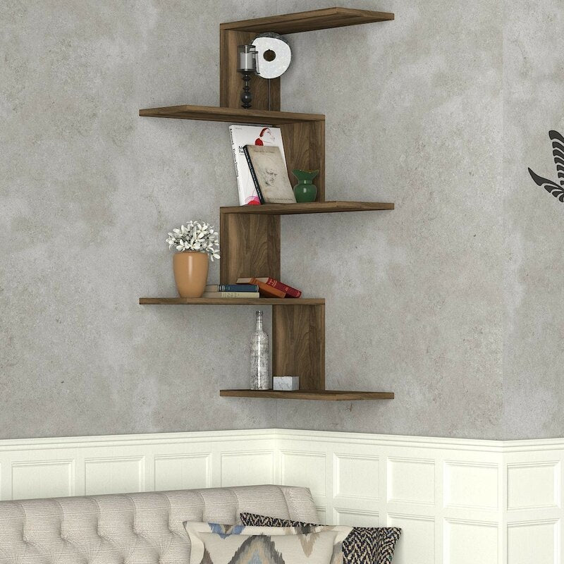 Walnut 5 Tier Corner Shelf Perfect for Organizing at Home or Office