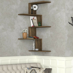Walnut 5 Tier Corner Shelf Perfect for Organizing at Home or Office