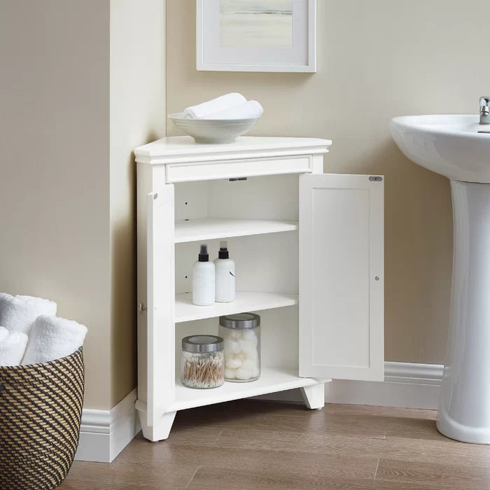 White Caree 28.88'' Tall 2 - Door Corner Accent Cabinet Offers Flexible Storage