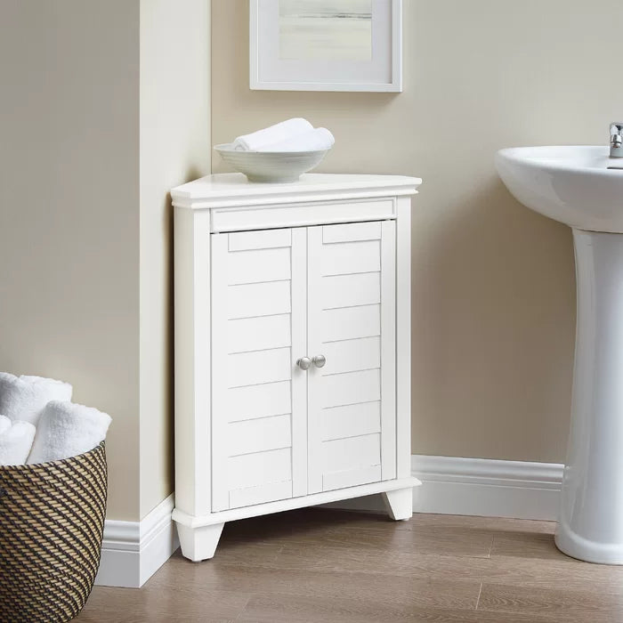 White Caree 28.88'' Tall 2 - Door Corner Accent Cabinet Offers Flexible Storage