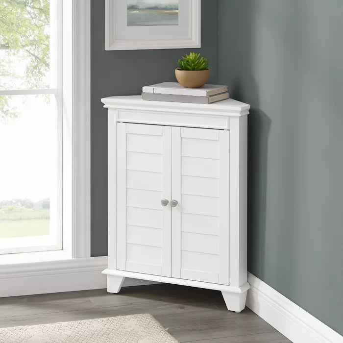 White Caree 28.88'' Tall 2 - Door Corner Accent Cabinet Offers Flexible Storage