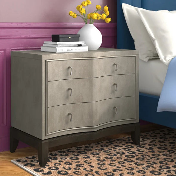 Carlee 27'' Tall 3 - Drawer Nightstand in Silver Taupe/Dark Brown