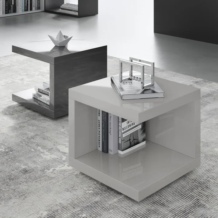 Glossy Chateau Gray Carlina 17'' Tall Nightstand Classy and Modern
