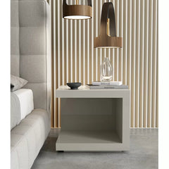 Glossy Chateau Gray Carlina 17'' Tall Nightstand Classy and Modern