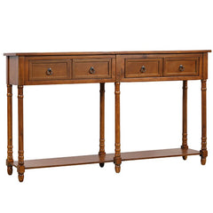 Wood Tone Console Table 2 Large Pull-Out Drawers and A Bottom Shelf Storage and A Larger Display