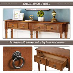 Wood Tone Console Table 2 Large Pull-Out Drawers and A Bottom Shelf Storage and A Larger Display