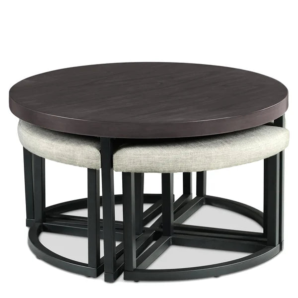 Carloz Cross Legs Solid Wood Coffee Table with Stools