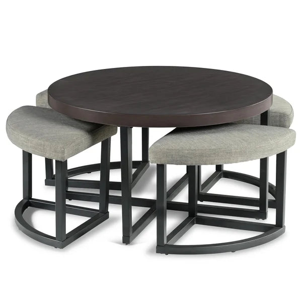 Carloz Cross Legs Solid Wood Coffee Table with Stools