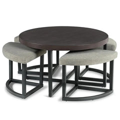 Carloz Cross Legs Solid Wood Coffee Table with Stools