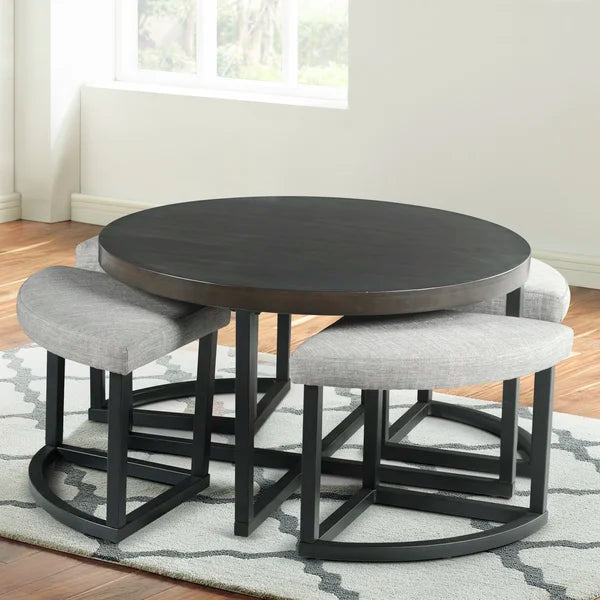Carloz Cross Legs Solid Wood Coffee Table with Stools