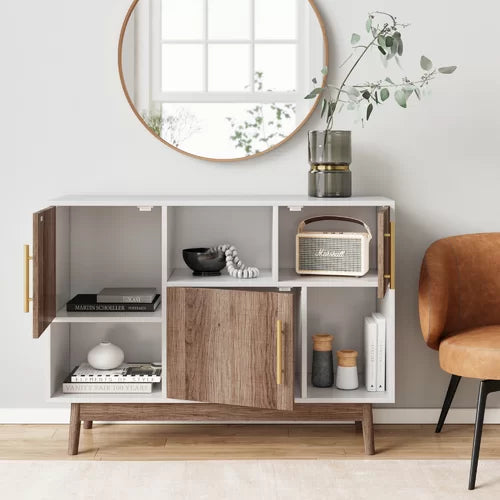 White Carlson 30'' Tall Solid Wood 3 Door Accent Cabinet Design