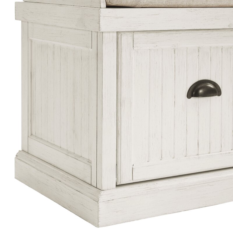 Carmel 100% Linen Wood Cabinet Storage Bench Solid Birch and Poplar Wood