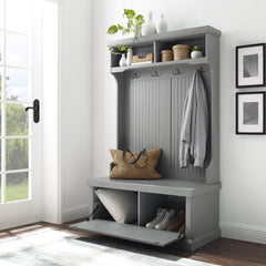 Gray 40'' Wide Pine Solid Wood Hall Tree with Bench and Shoe Storage Organizer, Hall Trees Are A Versatile Touch for your Entryway
