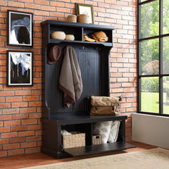 Distressed Black 40'' Wide Pine Solid Wood Hall Tree with Bench and Shoe Storage Organizer, Hall Trees Are A Versatile Touch for your Entryway