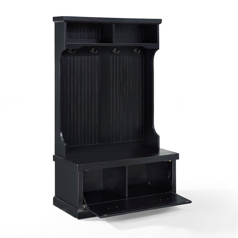 Distressed Black 40'' Wide Pine Solid Wood Hall Tree with Bench and Shoe Storage Organizer, Hall Trees Are A Versatile Touch for your Entryway