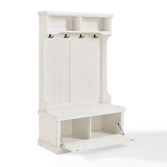 40'' Wide Pine Solid Wood Hall Tree with Bench and Shoe Storage Four Hooks, Two Open Cubbies, and A Lower Drawer