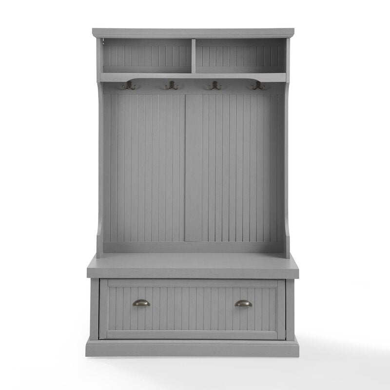 Gray 40'' Wide Pine Solid Wood Hall Tree with Bench and Shoe Storage Organizer, Hall Trees Are A Versatile Touch for your Entryway