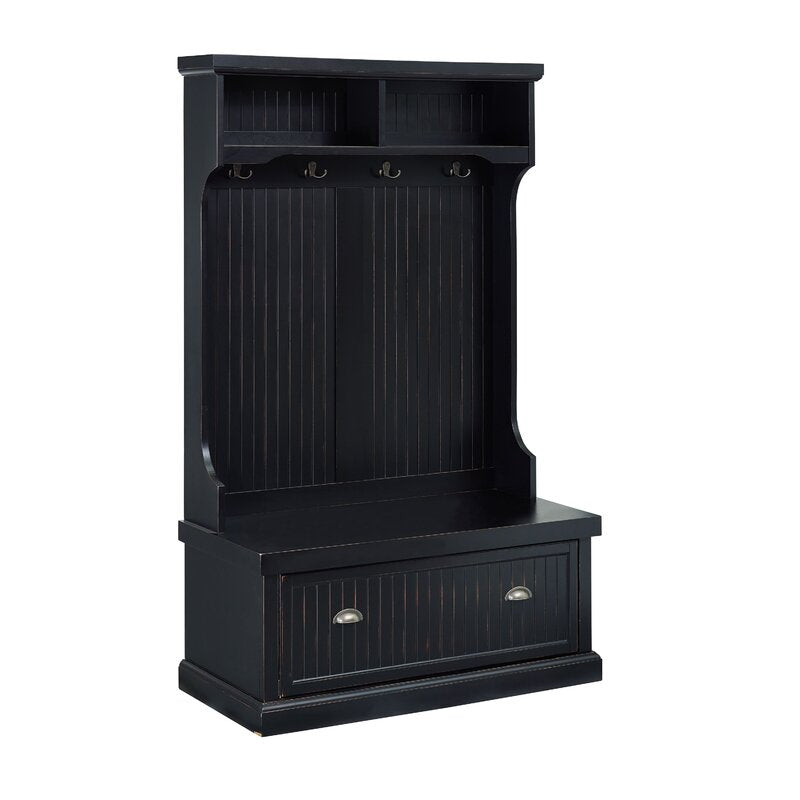 Distressed Black 40'' Wide Pine Solid Wood Hall Tree with Bench and Shoe Storage Organizer, Hall Trees Are A Versatile Touch for your Entryway