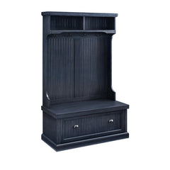Navy 40'' Wide Pine Solid Wood Hall Tree with Bench and Shoe Storage Four Hooks, Two Open Cubbies, and A Lower Drawer