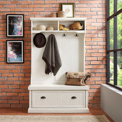 Distressed White 40'' Wide Pine Solid Wood Hall Tree with Bench and Shoe Storage Organizer, Hall Trees Are A Versatile Touch