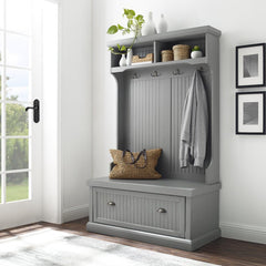 Gray 40'' Wide Pine Solid Wood Hall Tree with Bench and Shoe Storage Organizer, Hall Trees Are A Versatile Touch for your Entryway