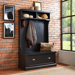 Distressed Black 40'' Wide Pine Solid Wood Hall Tree with Bench and Shoe Storage Organizer, Hall Trees Are A Versatile Touch for your Entryway