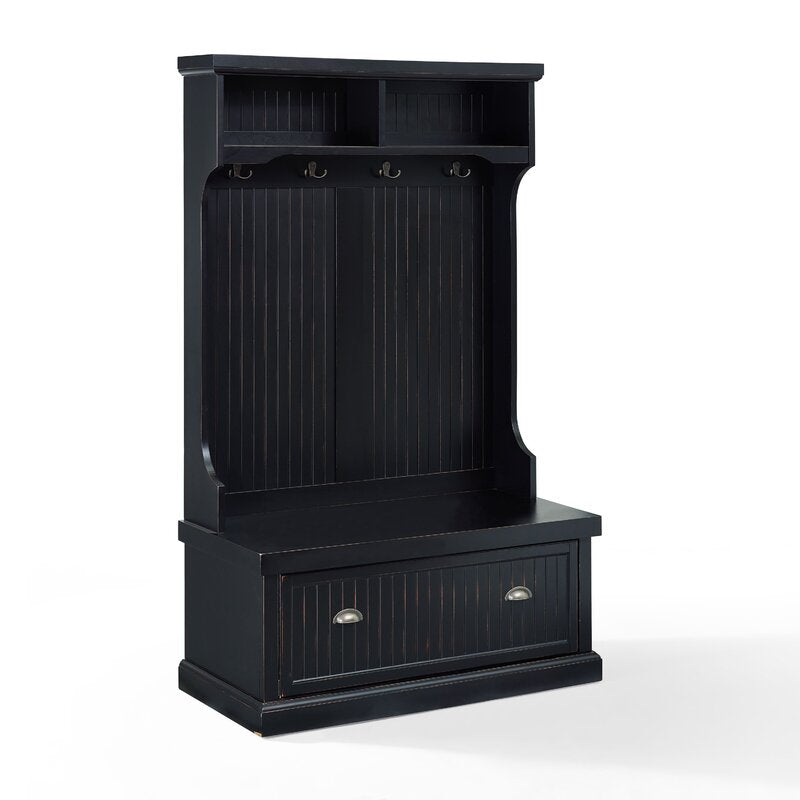Distressed Black 40'' Wide Pine Solid Wood Hall Tree with Bench and Shoe Storage Organizer, Hall Trees Are A Versatile Touch for your Entryway