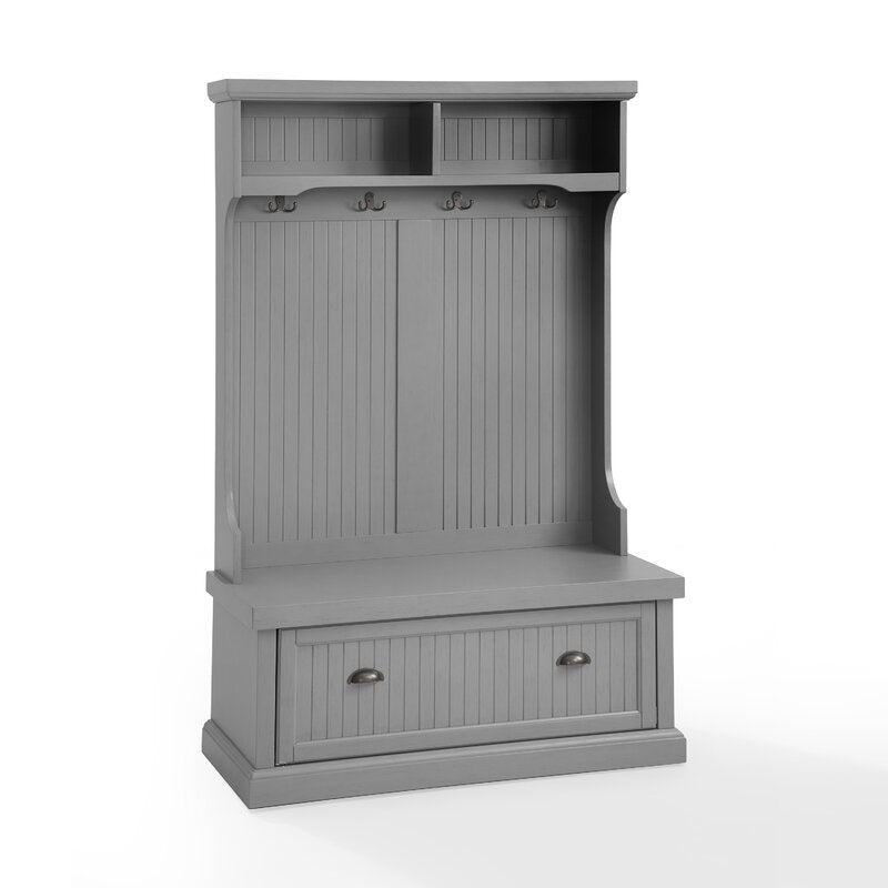 Gray 40'' Wide Pine Solid Wood Hall Tree with Bench and Shoe Storage Organizer, Hall Trees Are A Versatile Touch for your Entryway