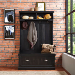 Distressed Black 40'' Wide Pine Solid Wood Hall Tree with Bench and Shoe Storage Organizer, Hall Trees Are A Versatile Touch for your Entryway