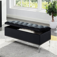 Black Barrie Upholstered Flip Top Storage Bench Stylish Storage Bench in Upholstered Velvet with Metal Legs and Nail Head Trim