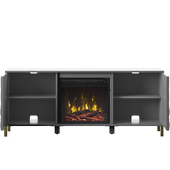 TV Stand for TVs up to 60" with Fireplace Included Adjustable Shelving Makes it Easy to Stow Away Movies, Music, Nooks