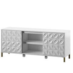 White TV Stand for TVs up to 65" Two Central Open Shelves Give you A Place to Display Decorative Items