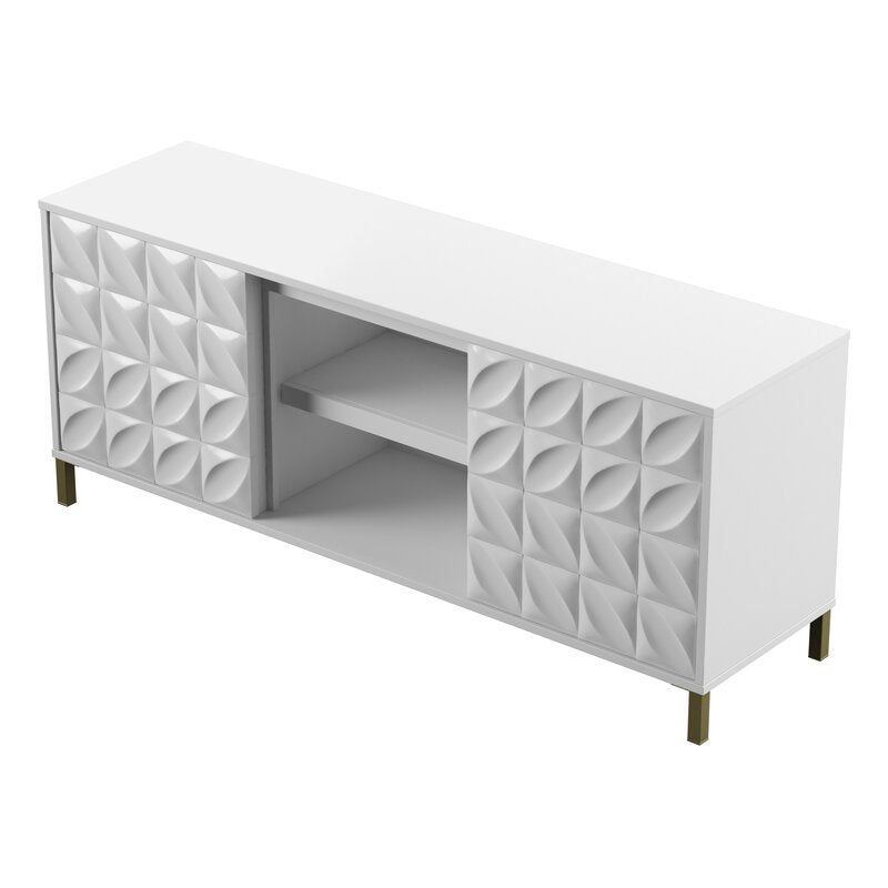 White TV Stand for TVs up to 65" Two Central Open Shelves Give you A Place to Display Decorative Items