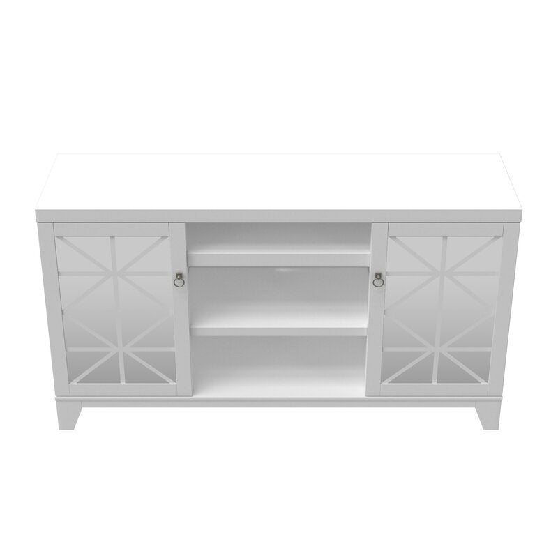White TV Stand for TVs up to 65" Two Doors with Geometric Patterns