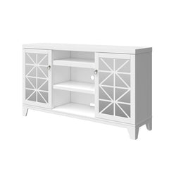 White TV Stand for TVs up to 65" Two Doors with Geometric Patterns