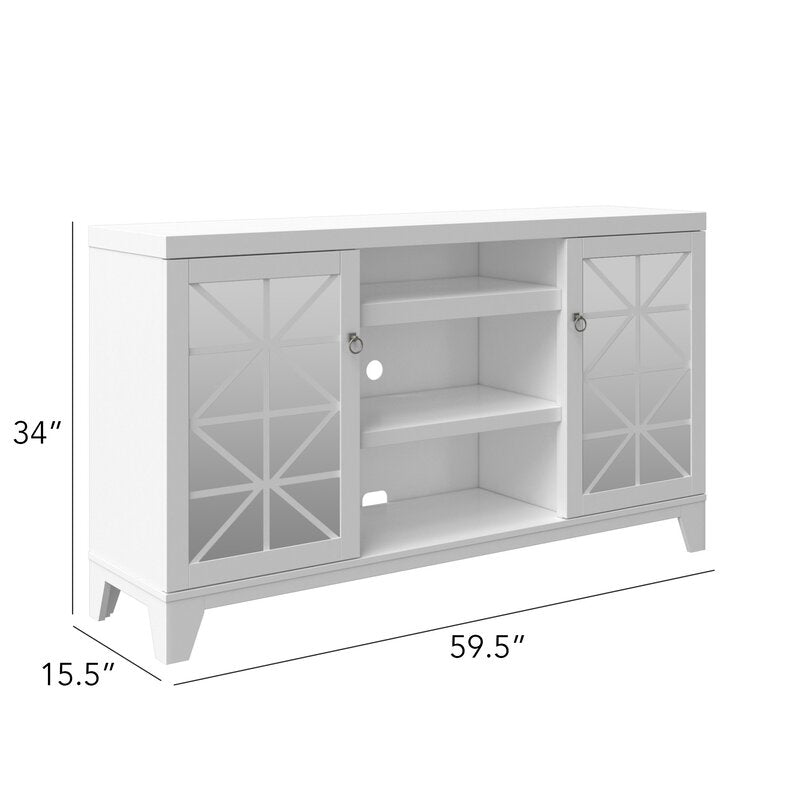 White TV Stand for TVs up to 65" Two Doors with Geometric Patterns