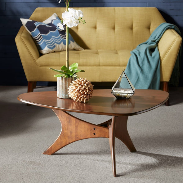 Triangle Wood Coffee Table - Brown Update your Living Space Unique Cross Base and Triangular Table top