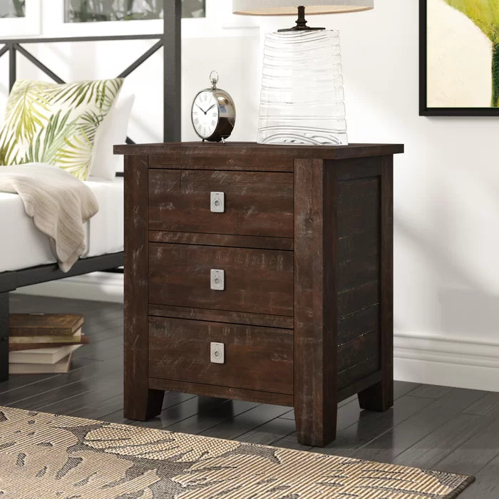 Caruso 28'' Tall 3 - Drawer Solid Wood Nightstand in Dark Brown