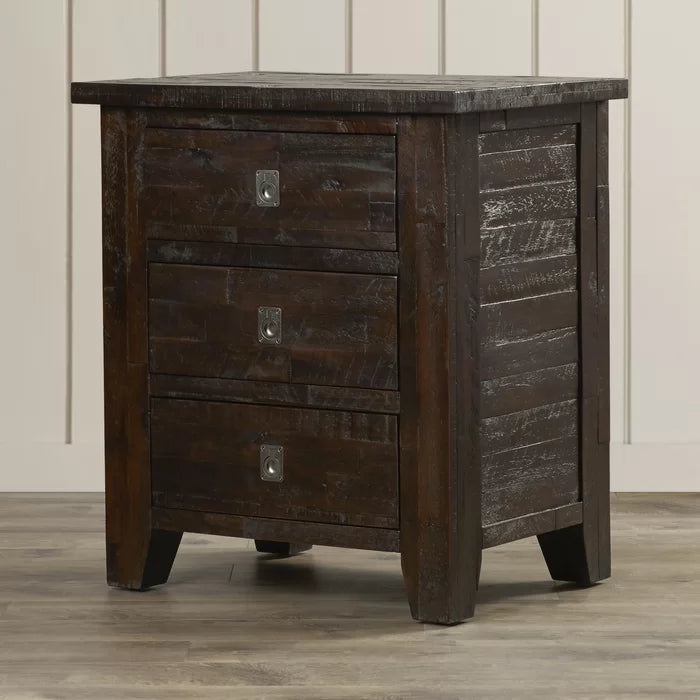 Caruso 28'' Tall 3 - Drawer Solid Wood Nightstand in Dark Brown